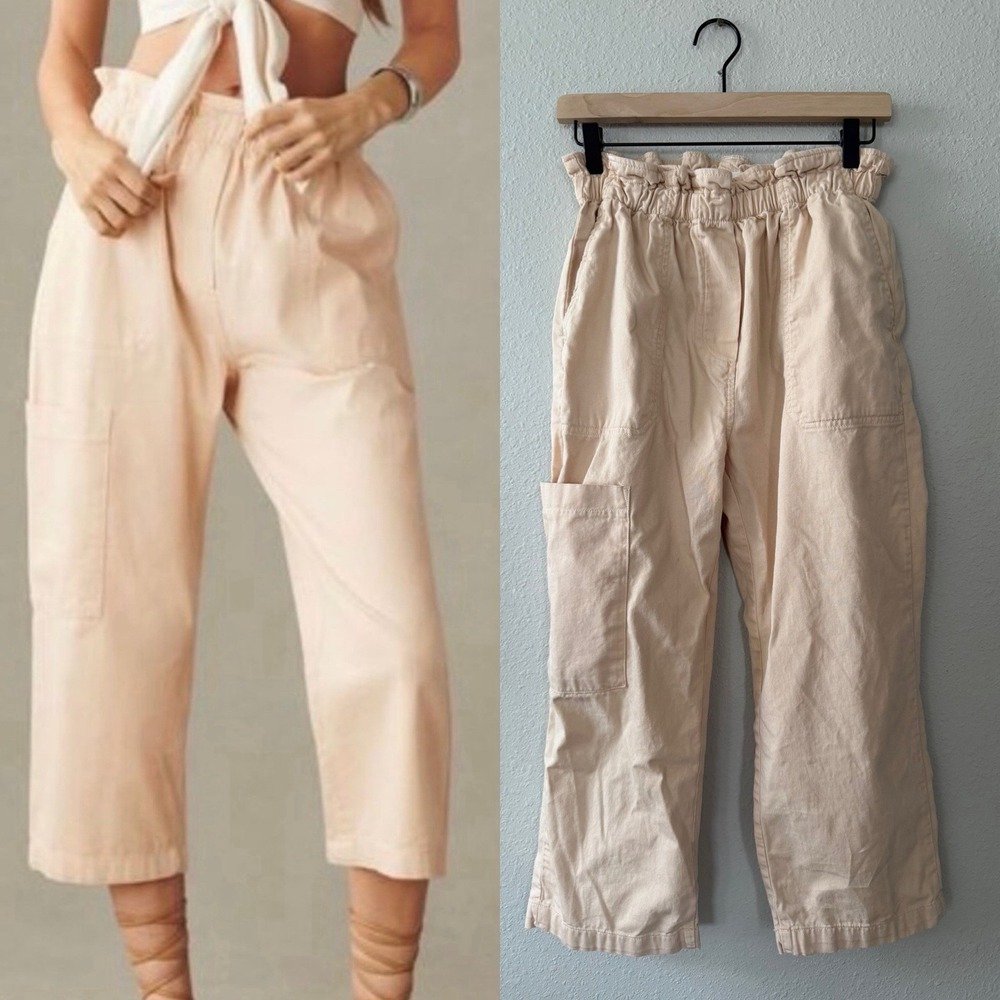 Anthropologie Cropped Pant Paperbag Waist Cargo Peach Pink Preppy Sz XS
